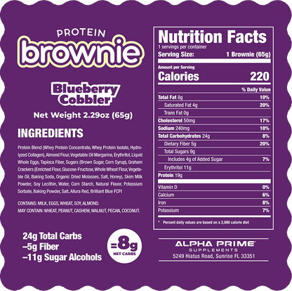 Prime Bites Protein Brownie — Blueberry Cobbler facts