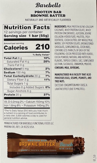 Barebells Original Protein Bars — Brownie Batter facts panel