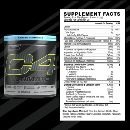 Cellucor C4 Ultimate — 20 serving Blue Raspberry facts