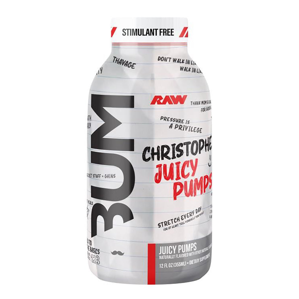RAW CBUM Essential Pump RTD, Christopher’s Juicy Pumps — Juicy Pumps front packaging