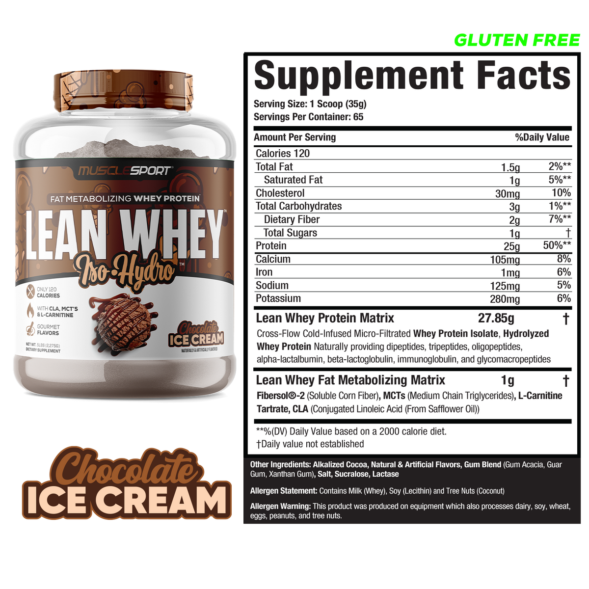 MuscleSport Lean Whey — 5lb Chocolate facts