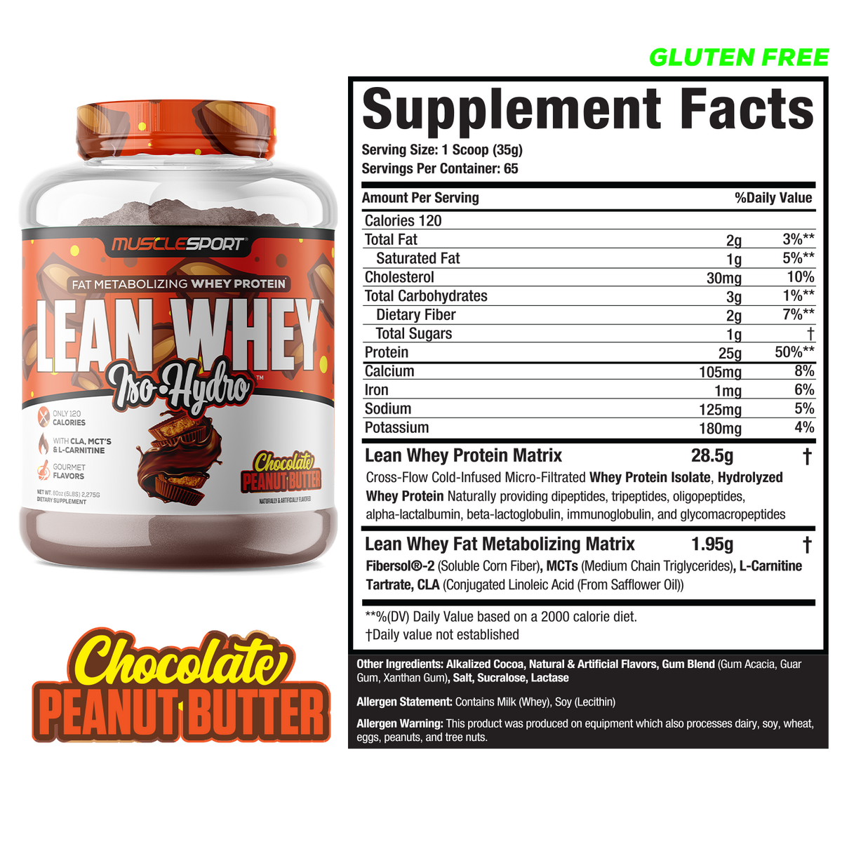 MuscleSport Lean Whey — 5lb Chocolate Peanut Butter facts
