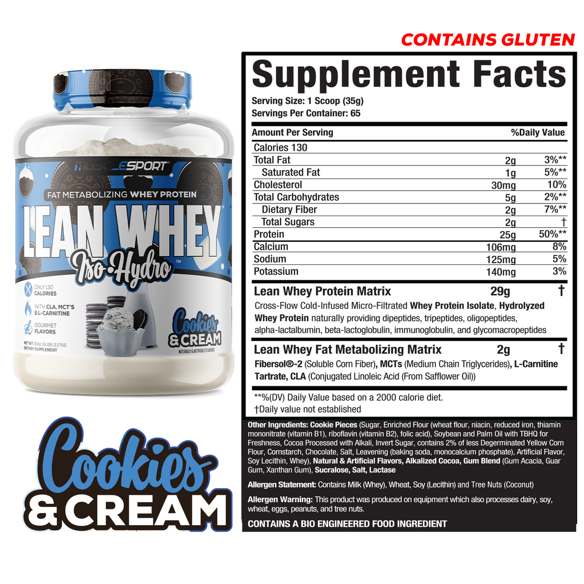 MuscleSport Lean Whey — 5lb Cookies and Cream facts