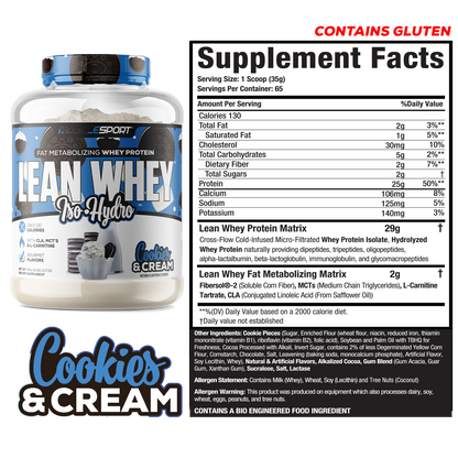 MuscleSport Lean Whey — 5lb Cookies and Cream facts