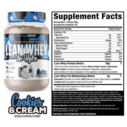 MuscleSport Lean Whey — 2lb Cookies and Cream facts