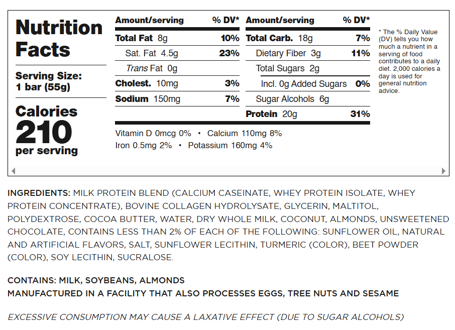 Barebells Original Protein Bars — Coco Caramel Almond facts panel