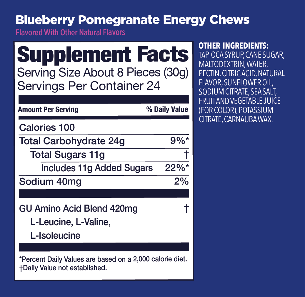 GU Energy Labs Energy Chews — Blueberry Pomegrante facts