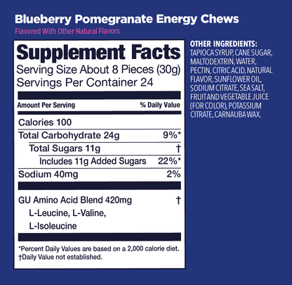 GU Energy Labs Energy Chews — Blueberry Pomegrante facts
