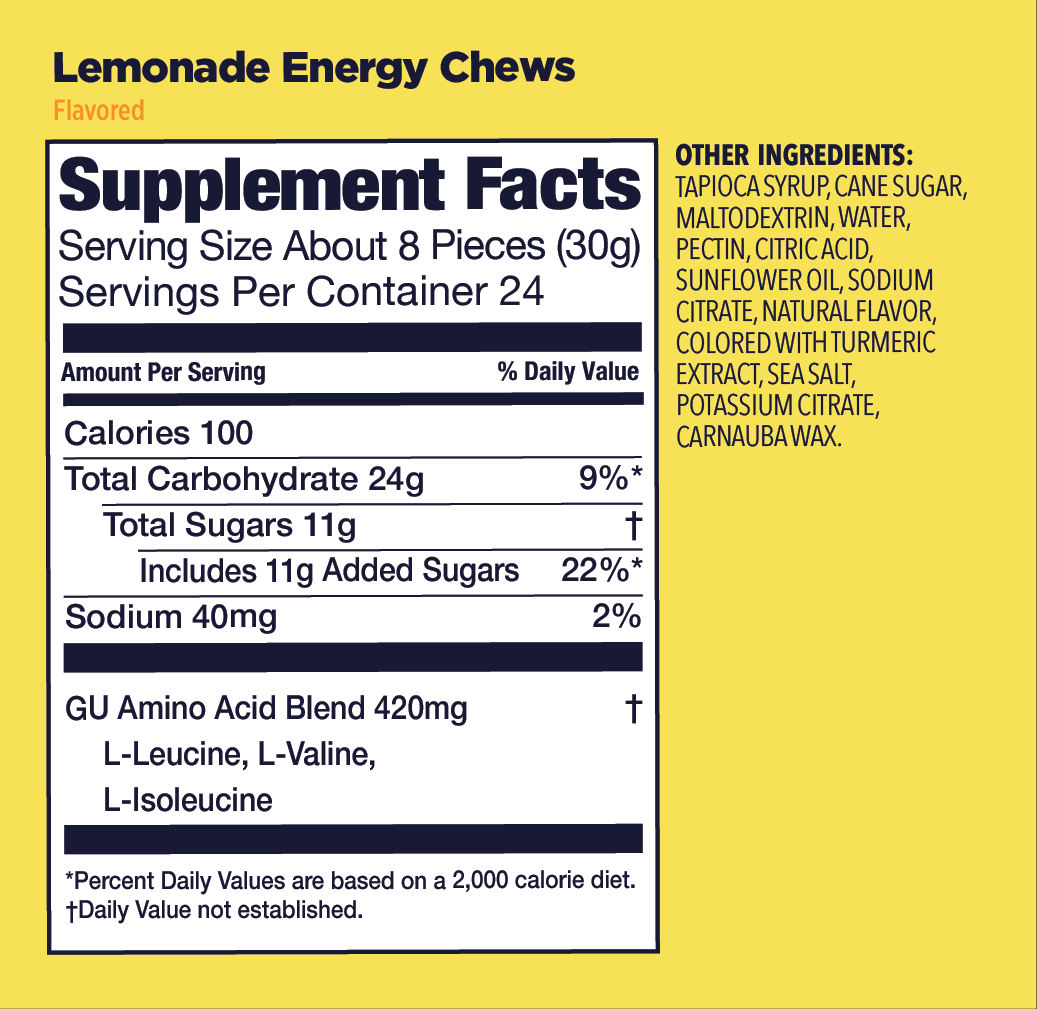 GU Energy Labs Energy Chews — Lemonade facts