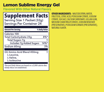 GU Energy Labs Gels — Lemon Sublime facts