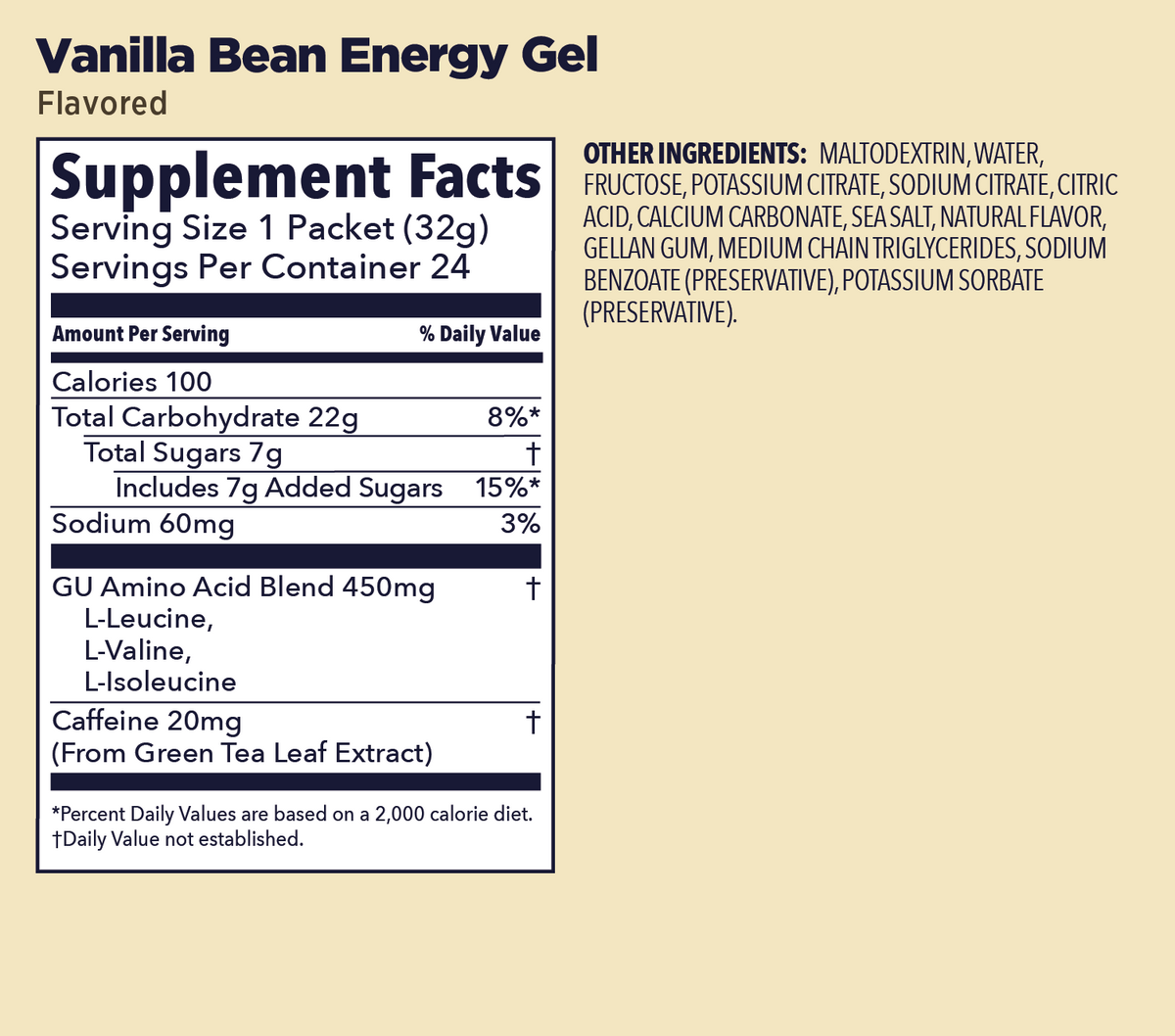 GU Energy Labs Gels — Vanilla Bean facts