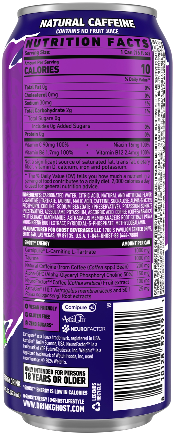 GHOST ENERGY — Welch's Grape facts
