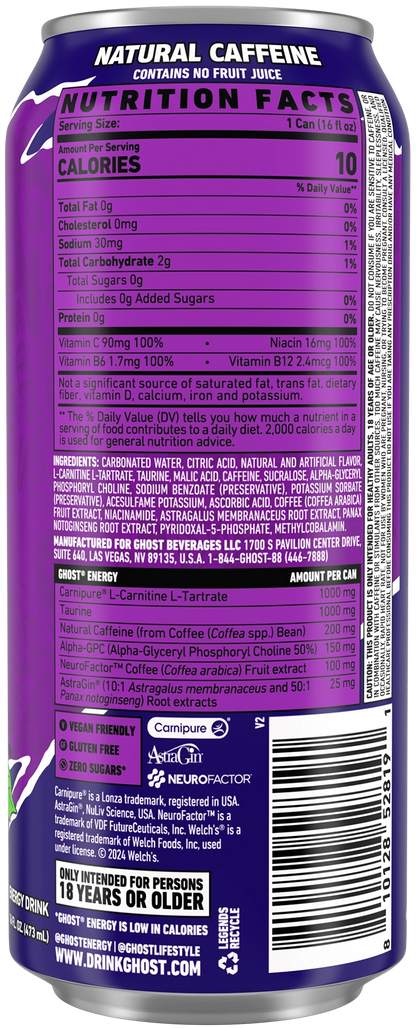 GHOST ENERGY — Welch's Grape facts