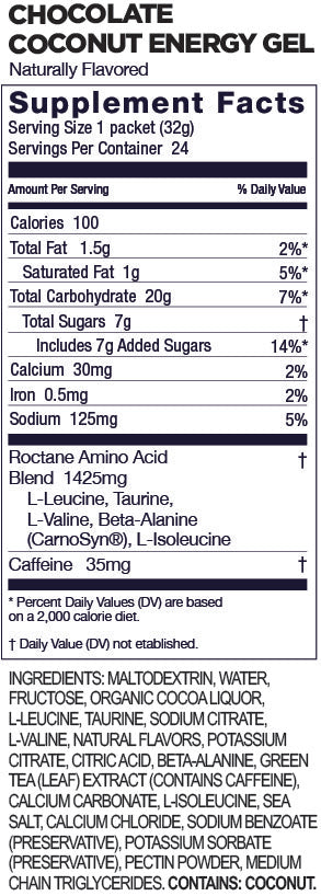 GU Energy Labs Roctane Gels — Chocolate Coconut facts