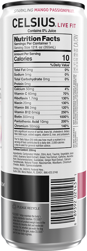 Celsius Energy Drink — Mango Passion facts