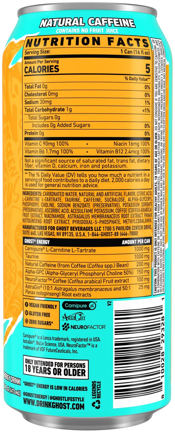 GHOST ENERGY — Tropical Mango facts