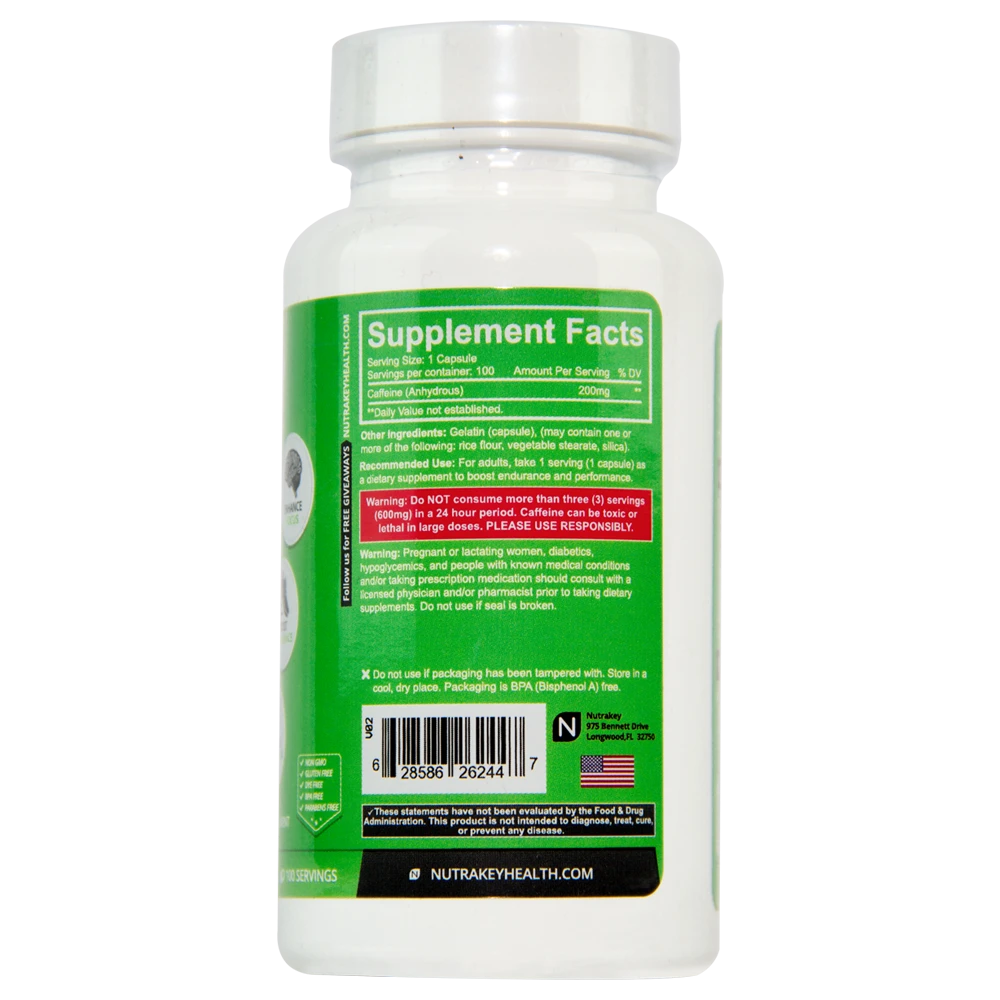 NutraKey Caffeine 100cap — Caffeine 100cap facts