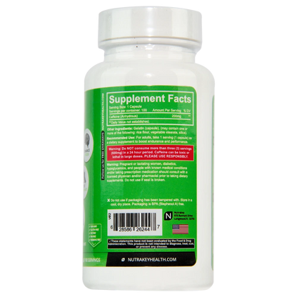 NutraKey Caffeine 100cap — Caffeine 100cap facts