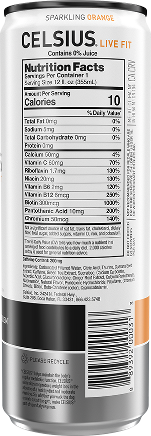 Celsius Energy Drink — Sparkling Orange facts