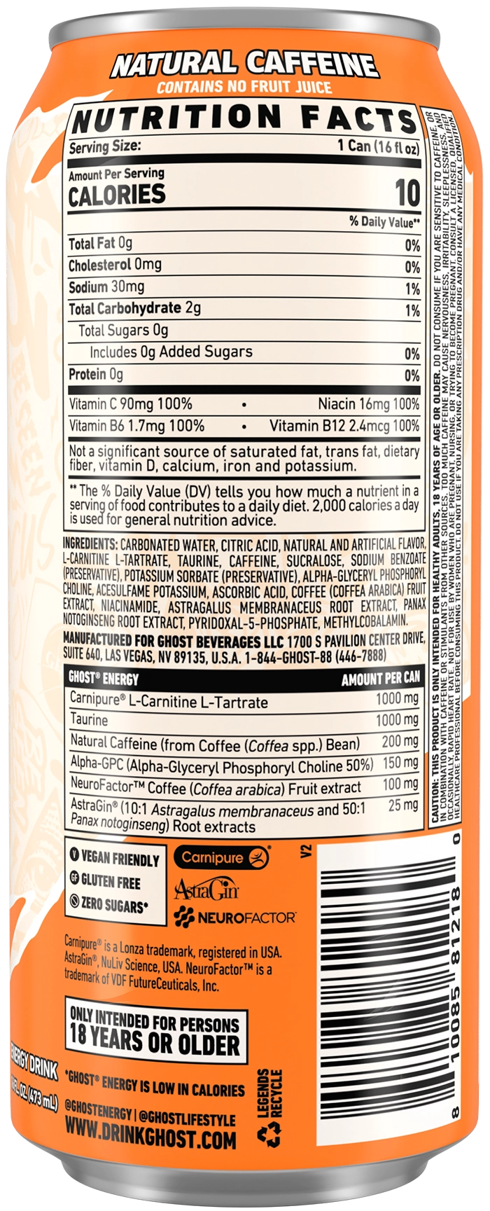 GHOST ENERGY — Orange Cream facts