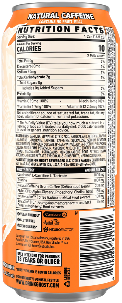 GHOST ENERGY — Orange Cream facts