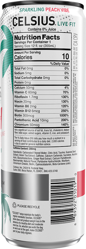 Celsius Energy Drink — Sparkling Peach VIbe facts