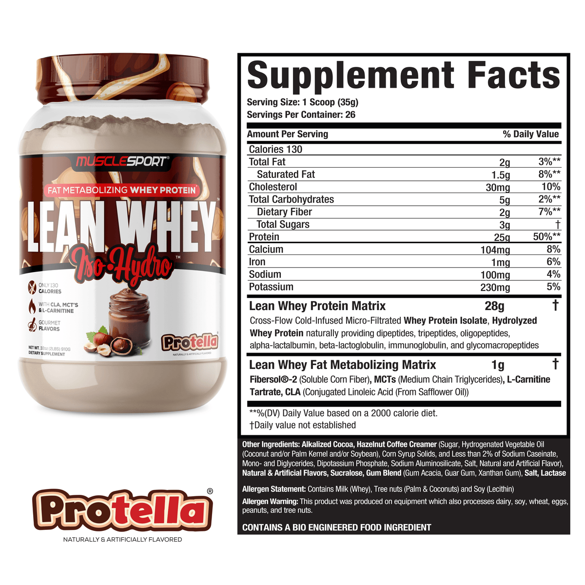 MuscleSport Lean Whey — 2lb Protella facts