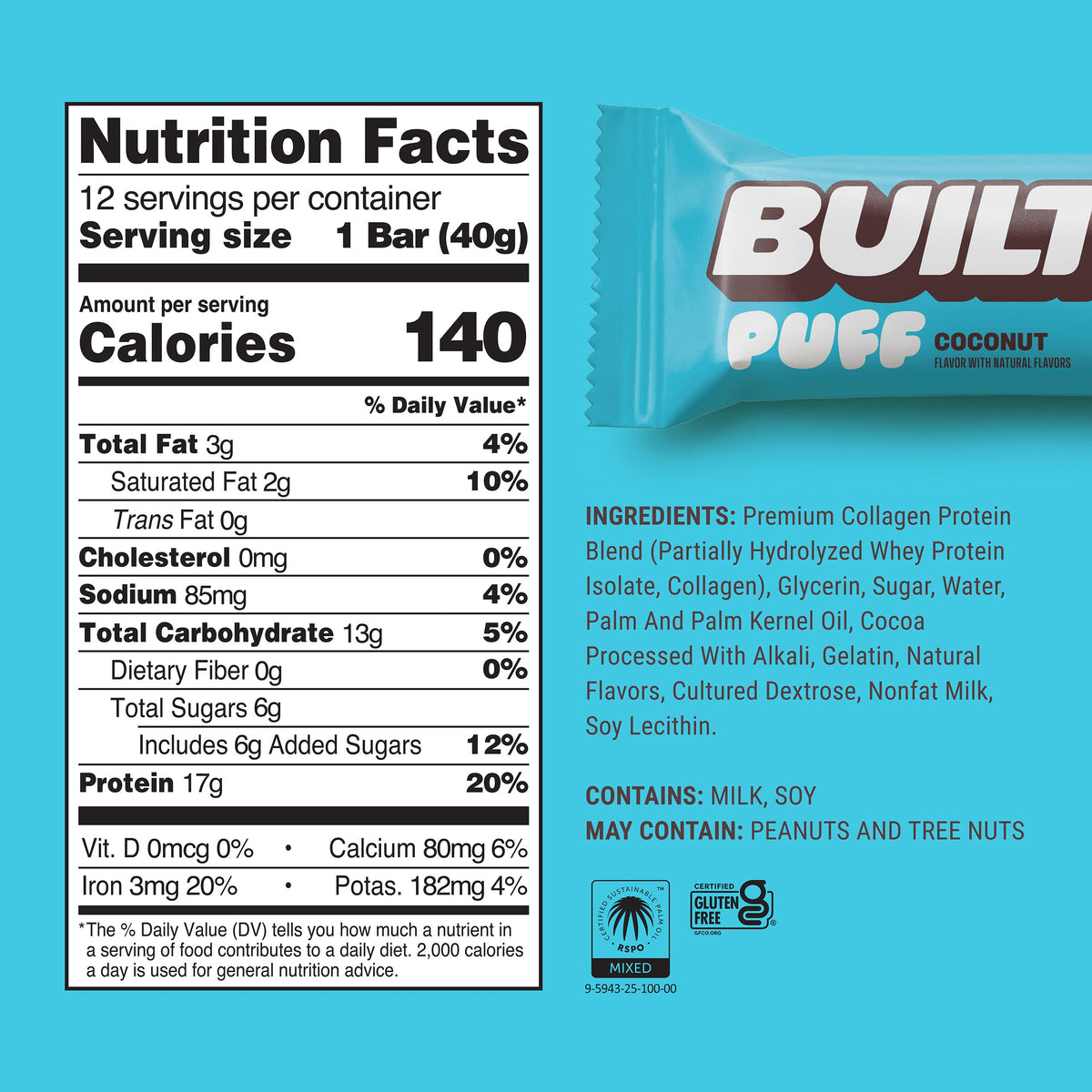 BUILT Puff Protein Bars — Coconut facts