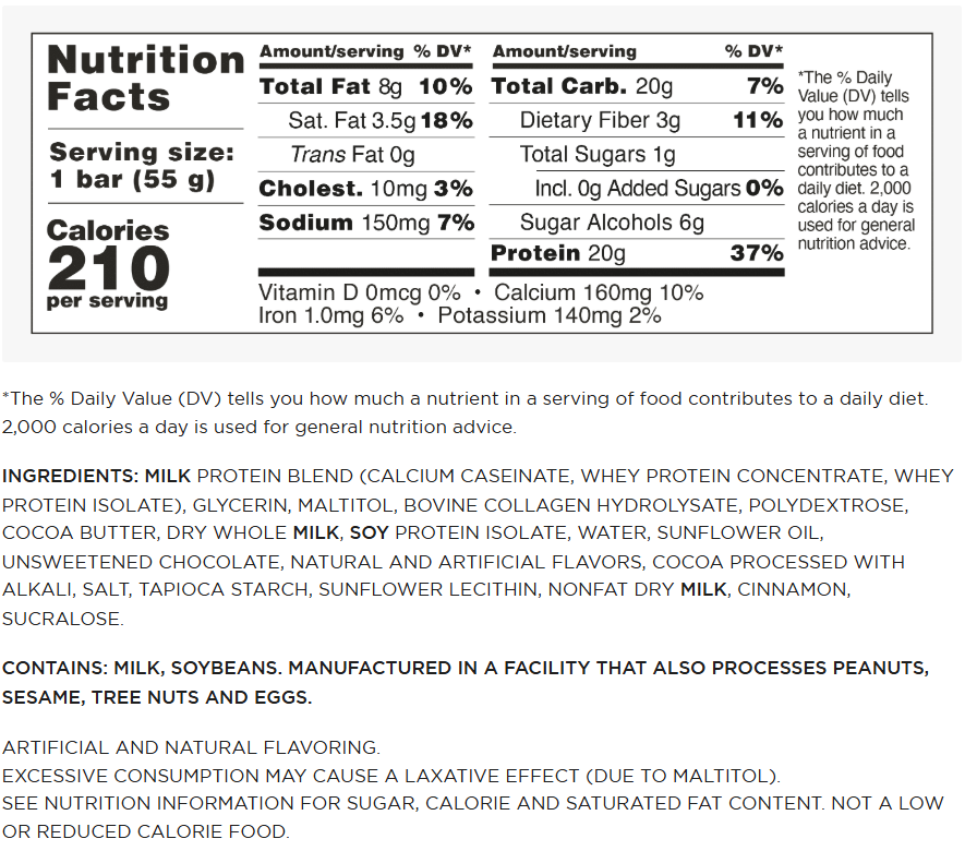 Barebells Protein Bars — Pumpkin facts panel
