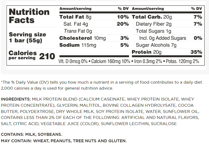 Barebells Protein Bars — Raspberry facts panel