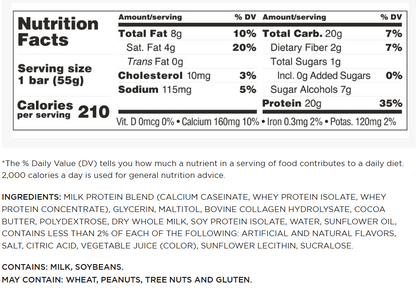Barebells Protein Bars — Raspberry facts panel