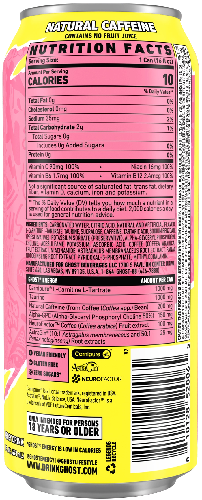 GHOST ENERGY — Sour Pink Lemonade facts