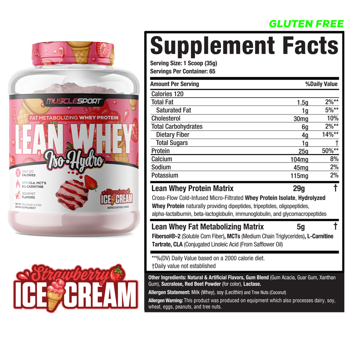 MuscleSport Lean Whey — 5lb Strawberry facts