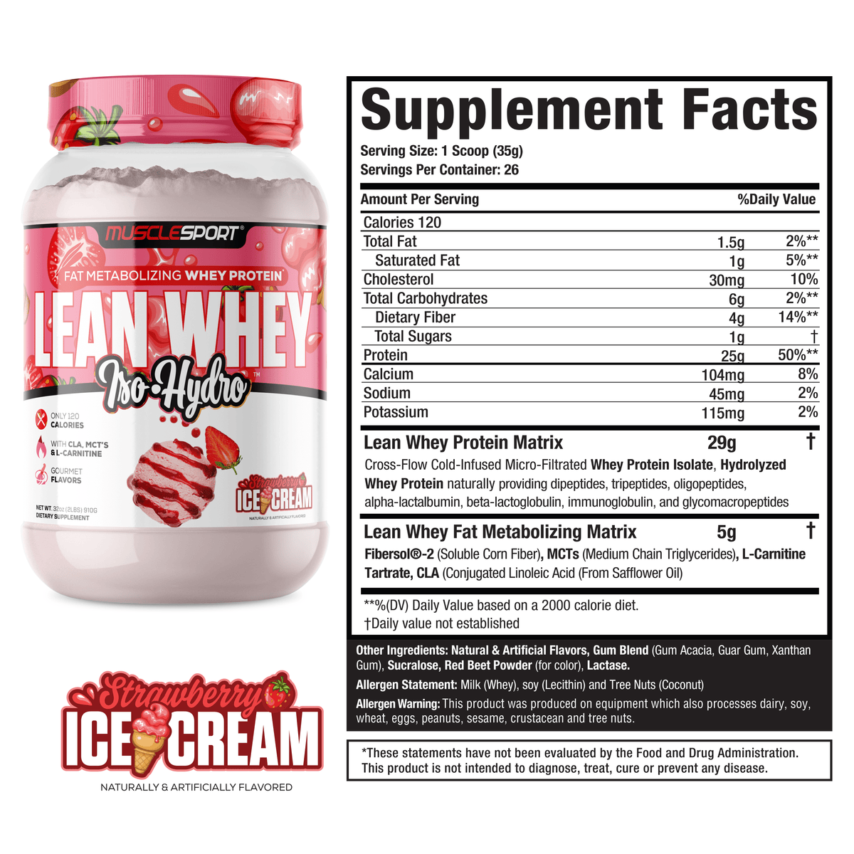 MuscleSport Lean Whey — 2lb Strawberry facts