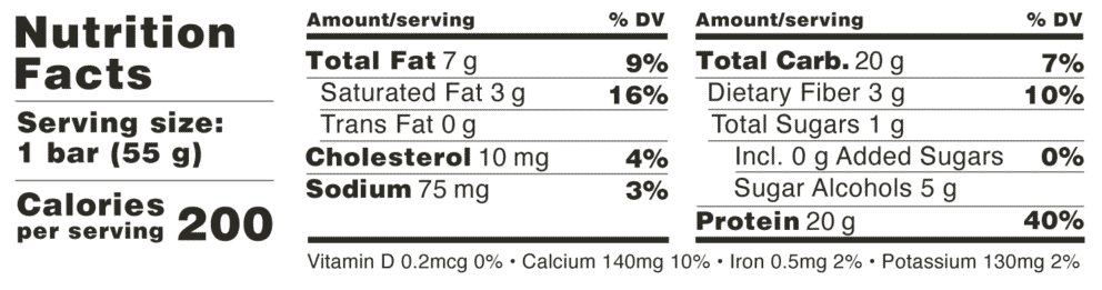 Barebells Original Protein Bars — Cookies and Cream facts panel