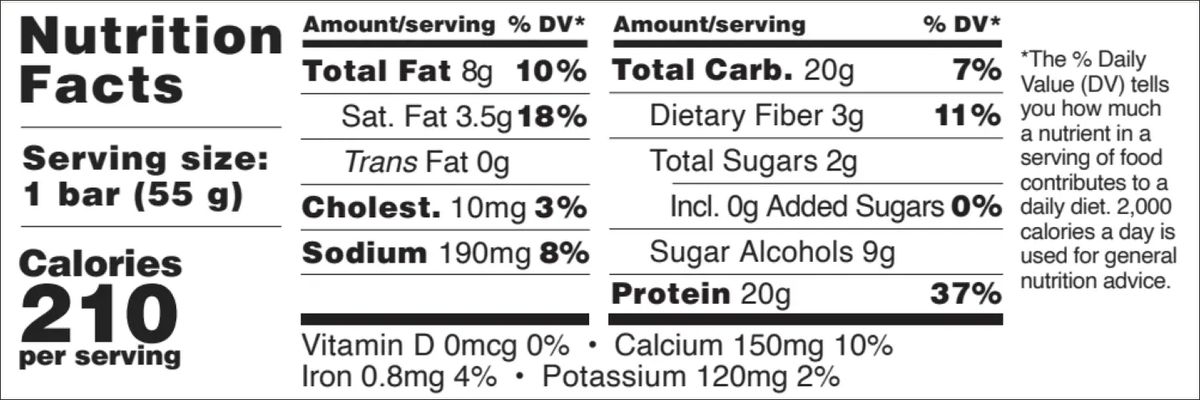 Barebells Original Protein Bars — Peanut Butter facts panel