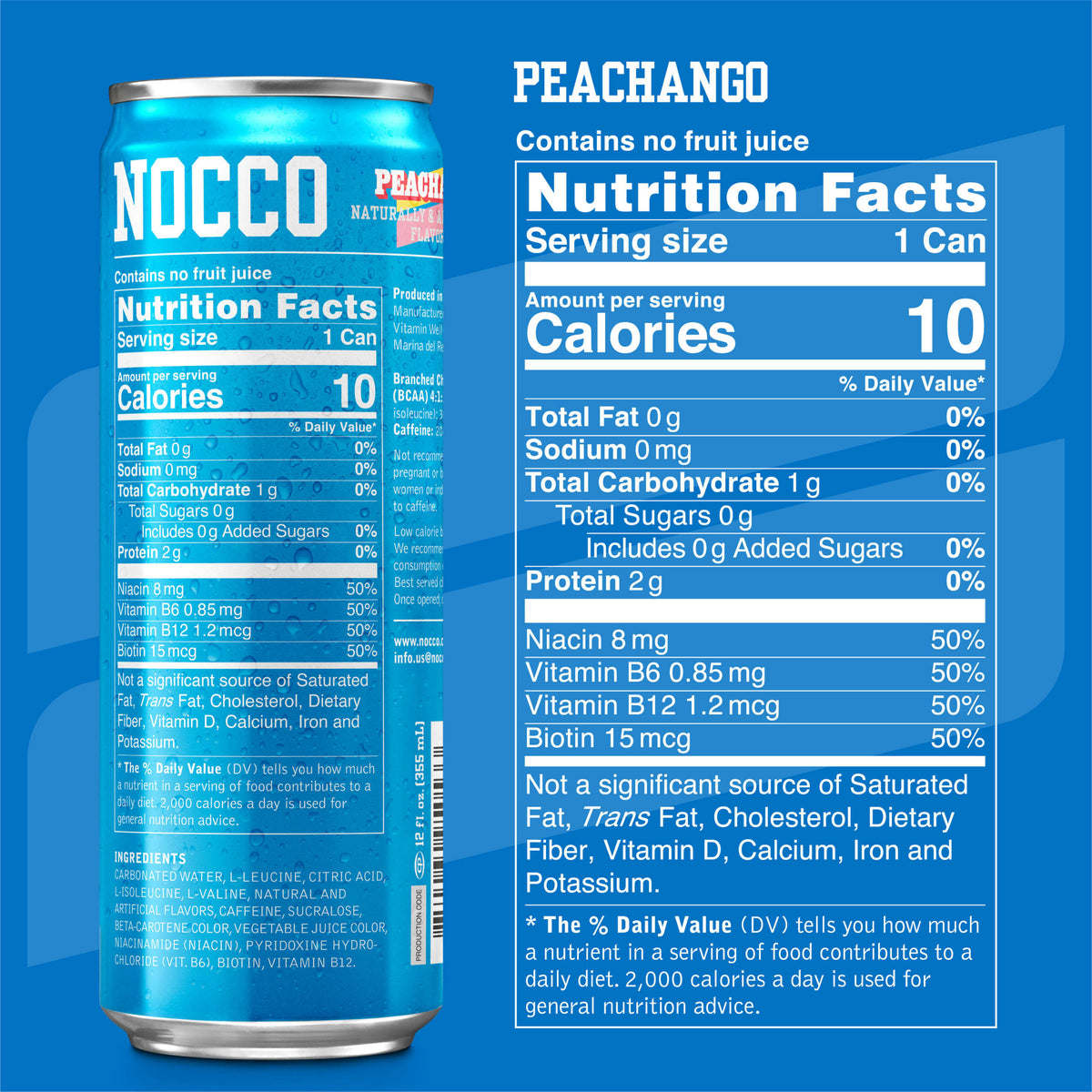 NOCCO RTD — Peachango Caffeine facts