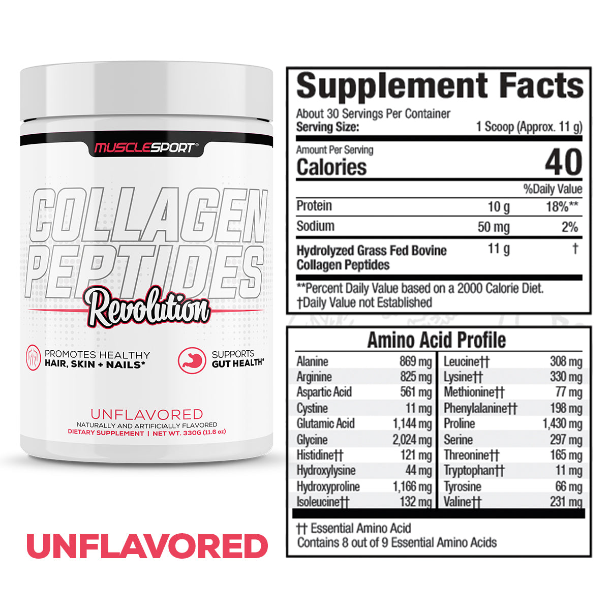 MuscleSport Collagen Peptides 360g — Unflavored facts
