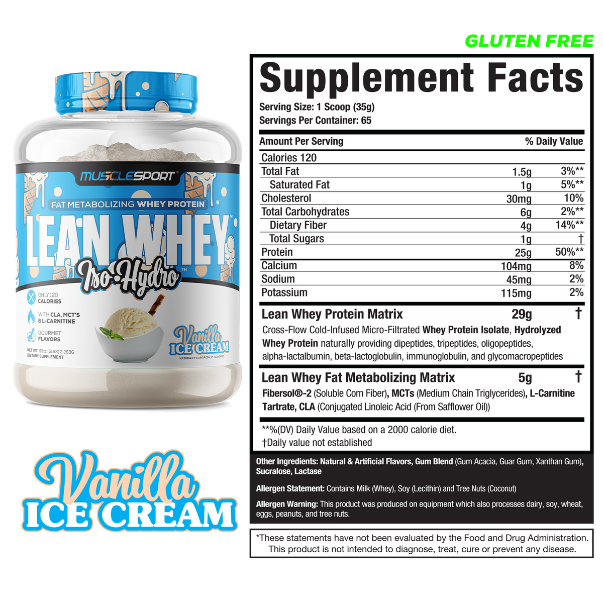 MuscleSport Lean Whey — 5lb Vanilla facts