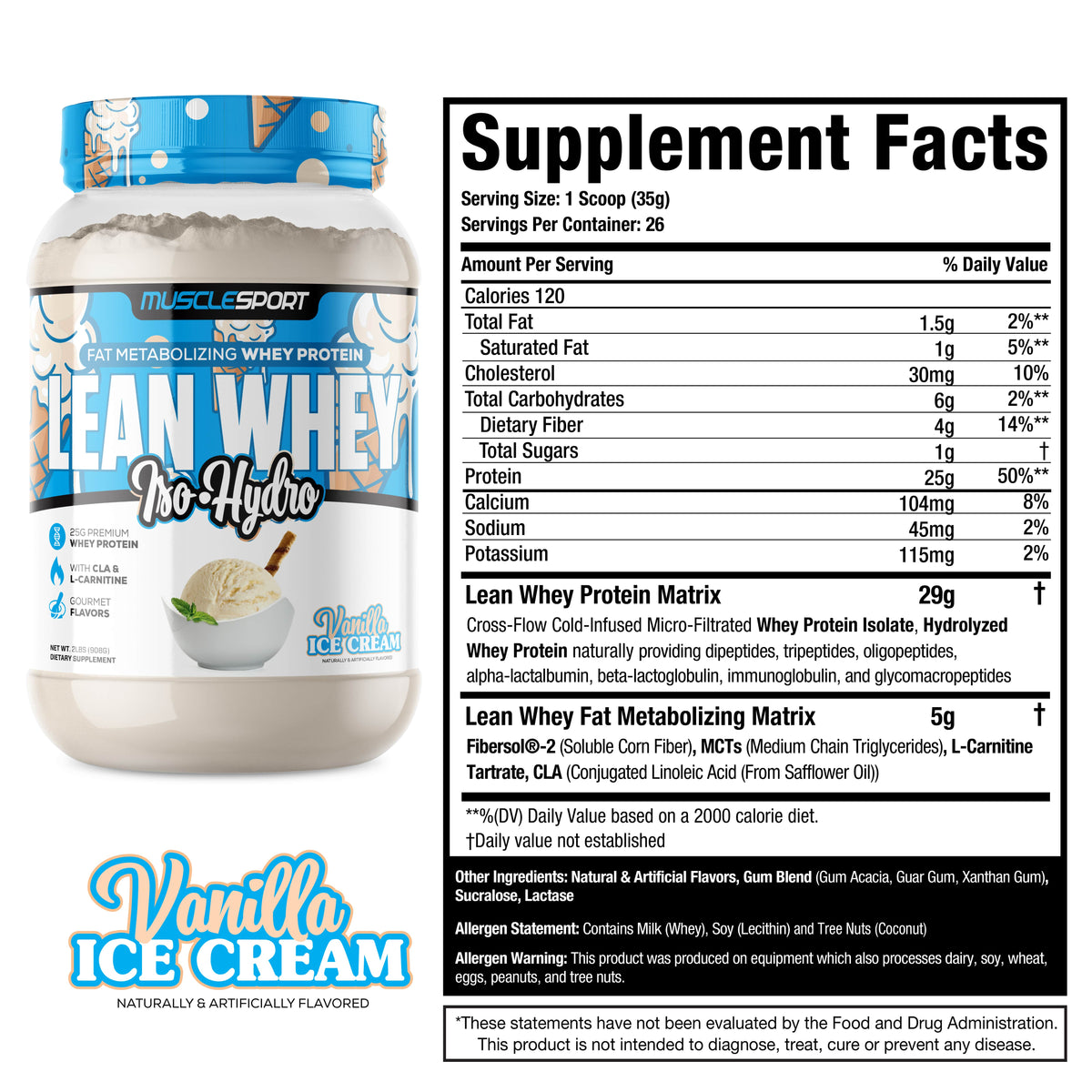 MuscleSport Lean Whey — 2lb Vanilla facts