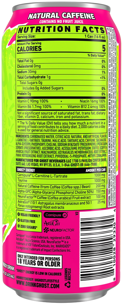 GHOST ENERGY — Warheads Sour Watermelon facts