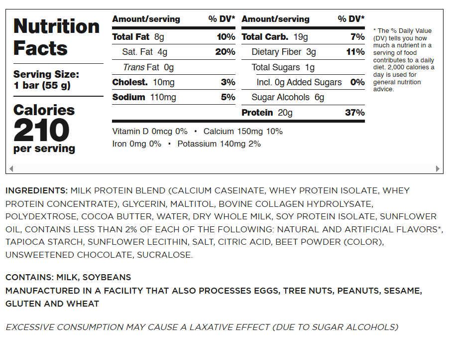 Barebells Original Protein Bars — Wild Cherry facts panel