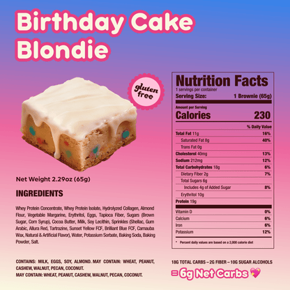Prime Bites Protein Brownie — Birthday Cake facts