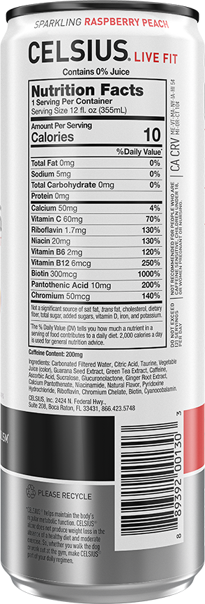 Celsius Energy Drink — Raspberry Peach facts