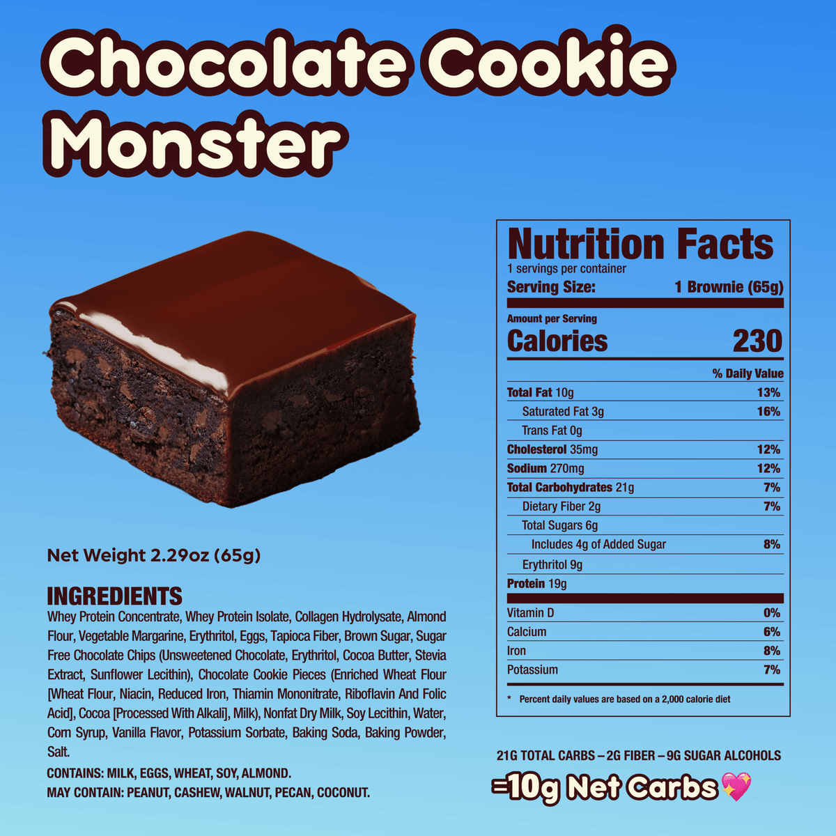 Prime Bites Protein Brownie — Chocolate Cookie Monster facts