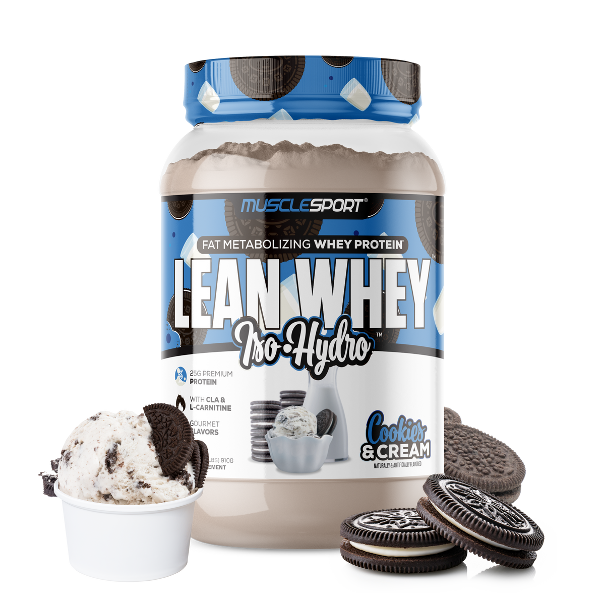 MuscleSport Lean Whey — 2lb Cookies and Cream support