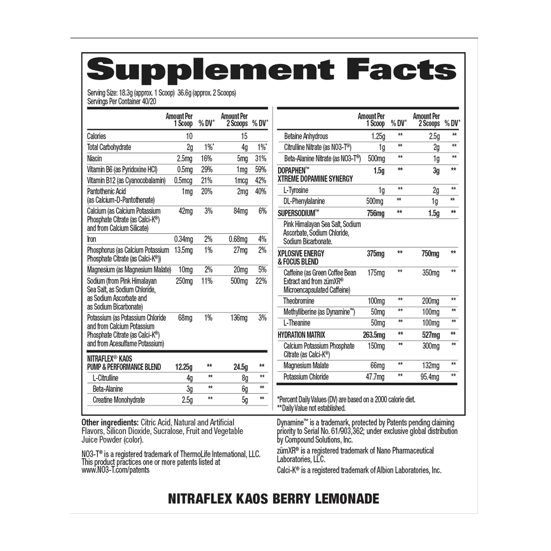 GAT Sport Nitraflex Kaos 40serving — Nitraflex Kaos 40serving facts