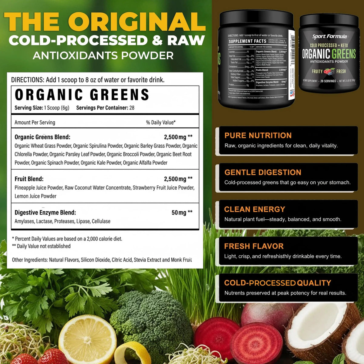 Sport Formula Organic Greens & Fruit Blend 30 servings — Organic Greens & Fruit Blend 30 servings facts