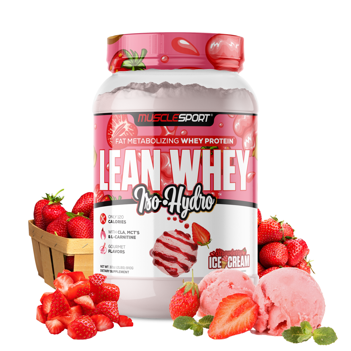 MuscleSport Lean Whey — 2lb Strawberry support