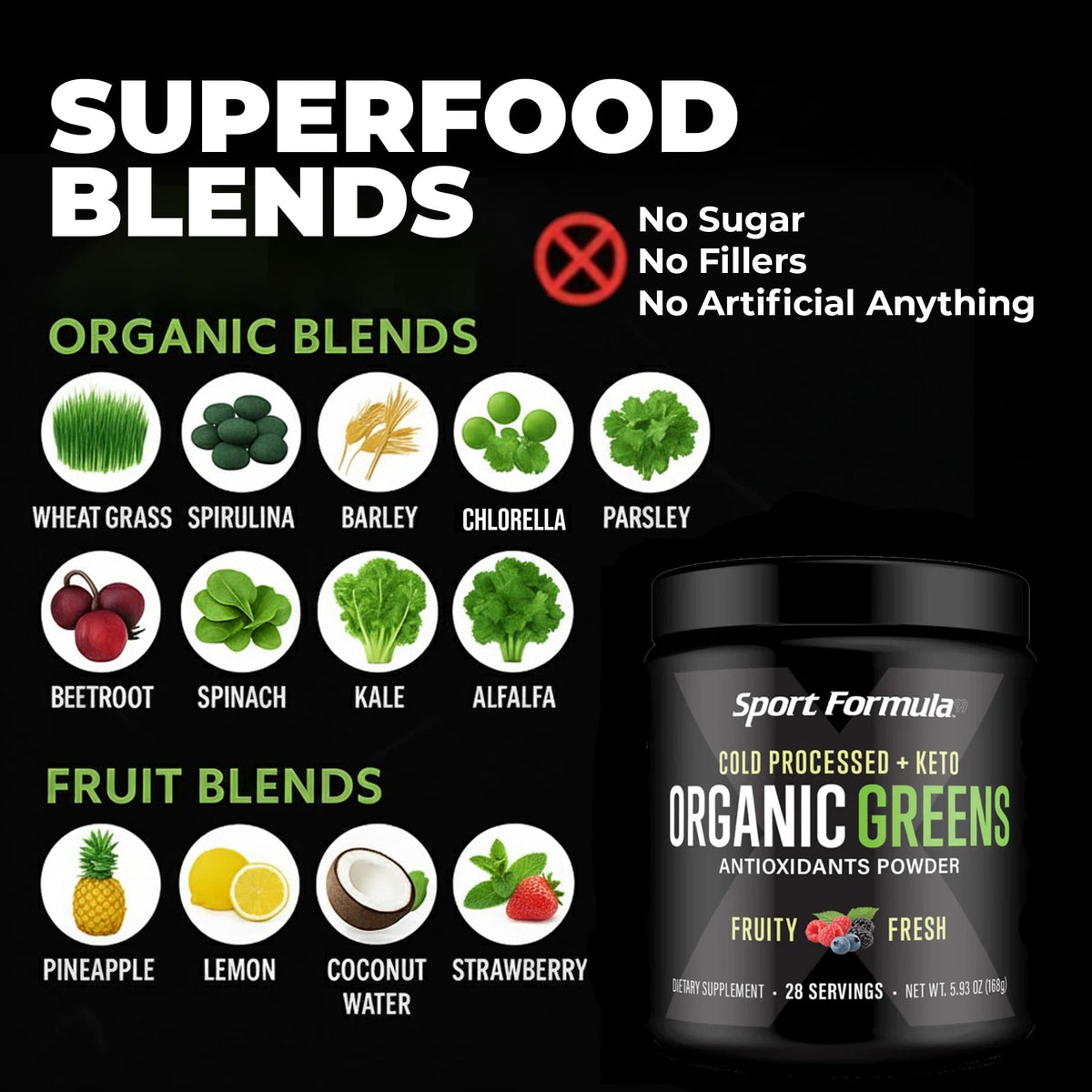 Sport Formula Organic Greens & Fruit Blend 30 servings — Organic Greens & Fruit Blend 30 servings support
